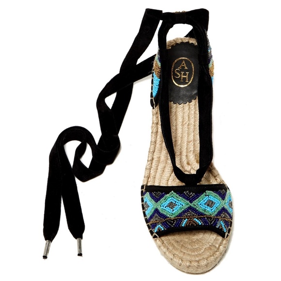 Ash Paola Blue Black Espadrilles Wedge Heel Platform Sandals Ankle Strap Pumps 8 - Picture 6 of 10